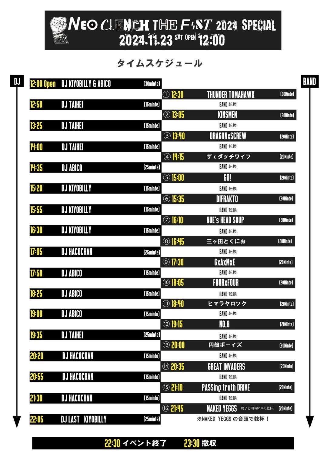 NEO CLENCH THE FIST SP TIME TABLE